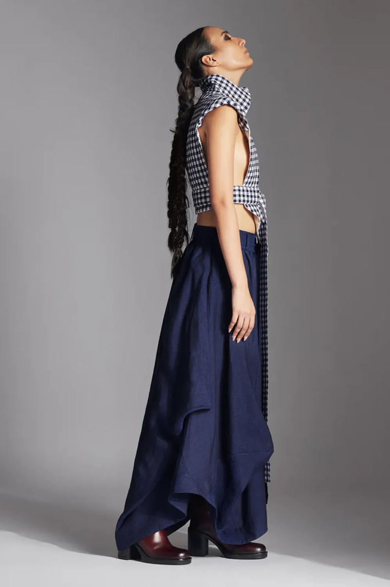 Aspen Skirt-Blue linen by Chola in blue color for women in Singapore