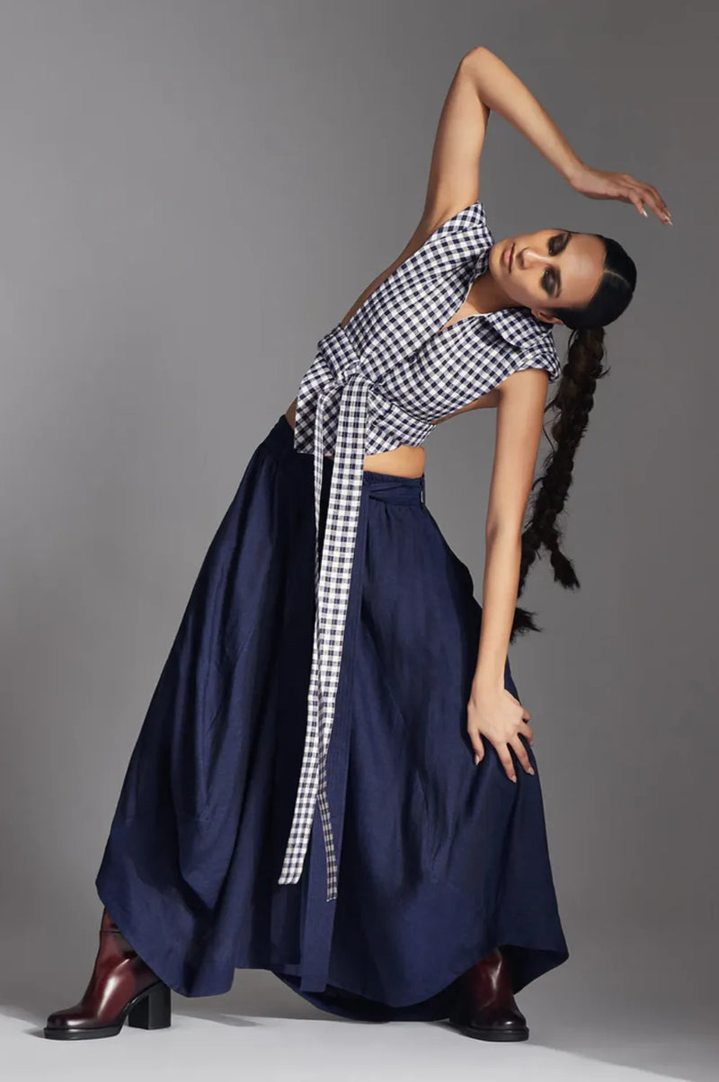 Aspen Skirt-Blue linen by Chola in blue color for women in Singapore