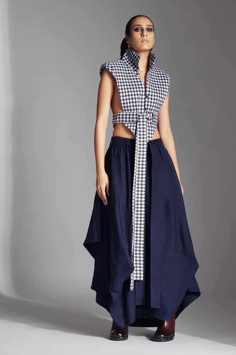 Aspen Skirt-Blue linen by Chola in blue color for women in Singapore
