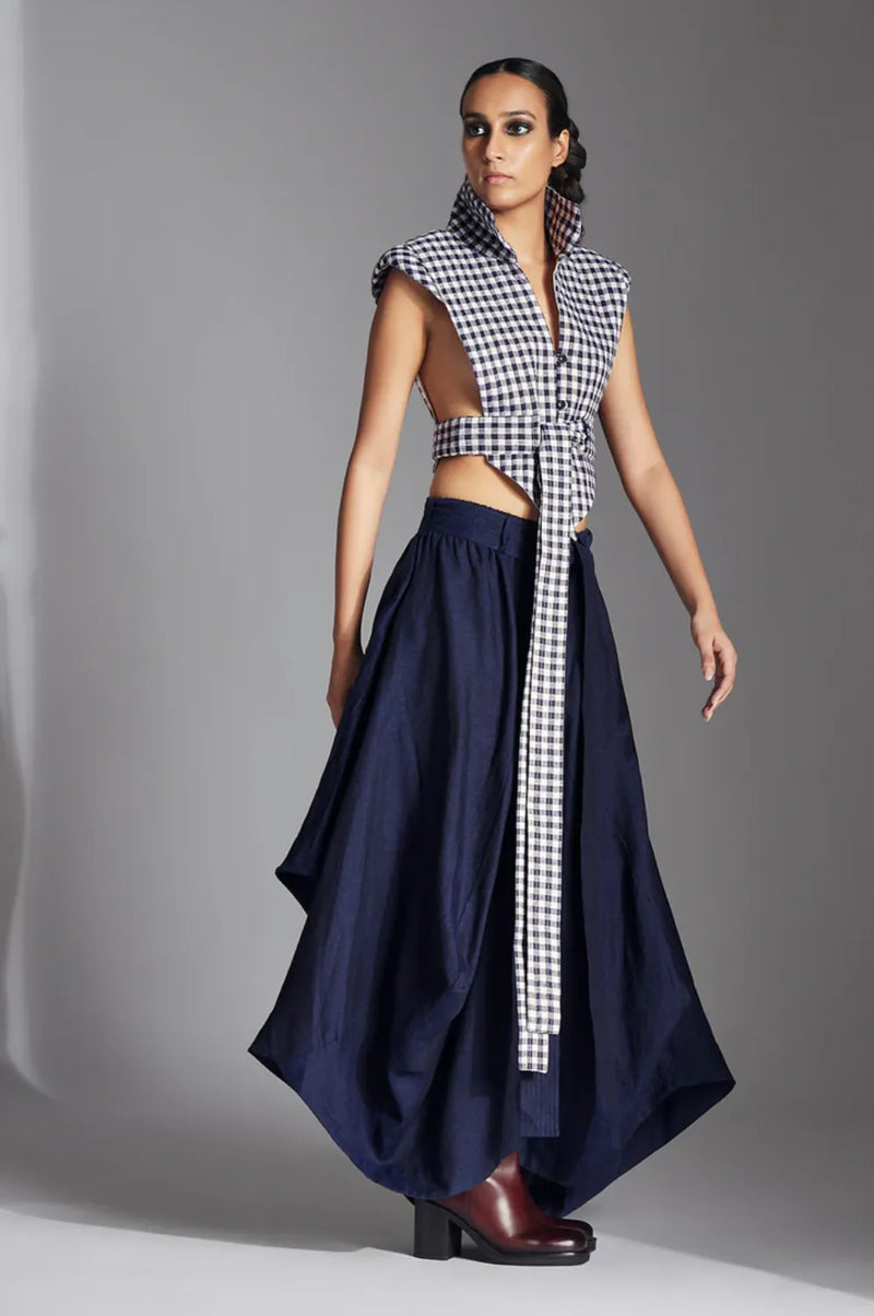Aspen Skirt-Blue linen by Chola in blue color for women in Singapore