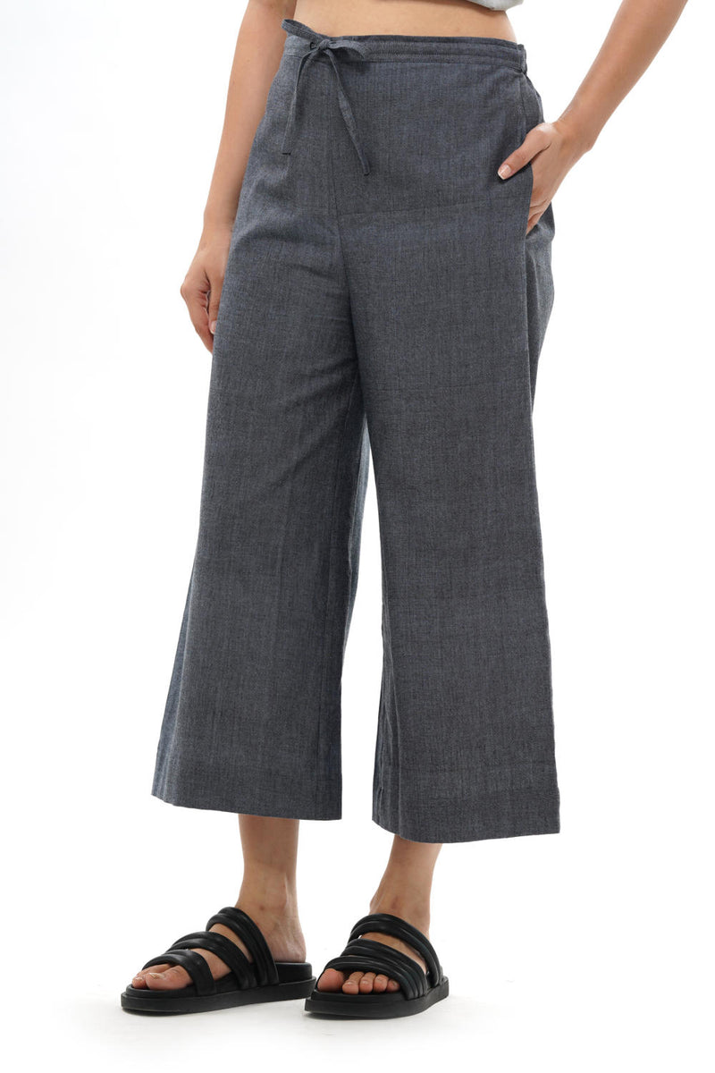 KIRI PALAZZO 100% cotton by Translate - Handwoven Ikat in blue color for women in Singapore