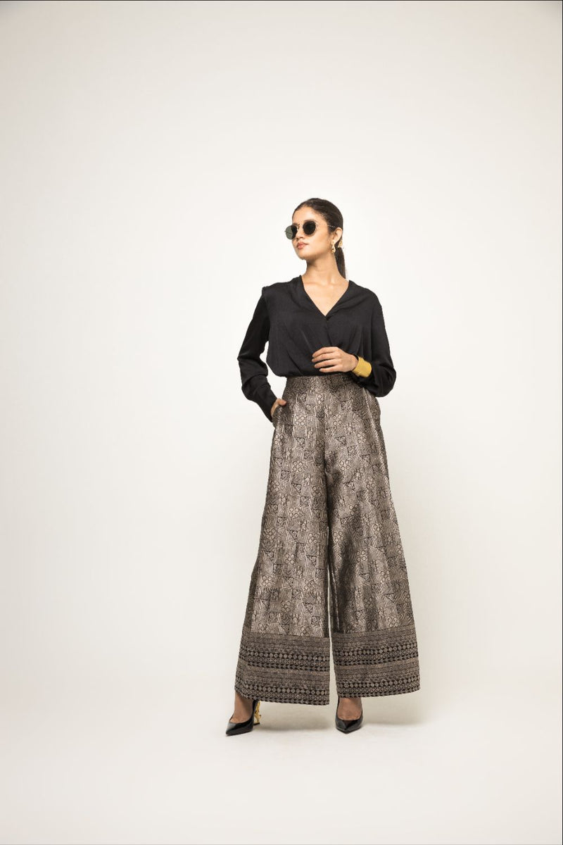 Black Jaal Weave Broacde Pant Set  - Black