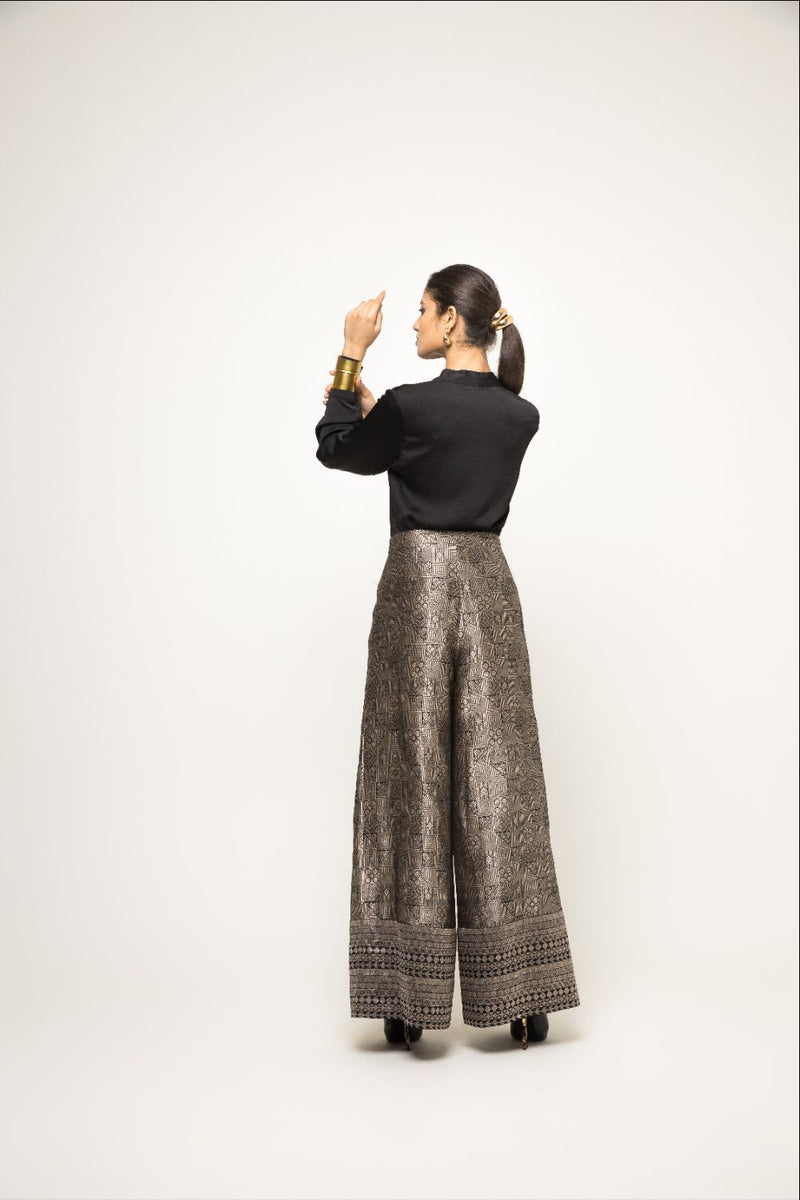 Black Jaal Weave Broacde Pant Set  - Black