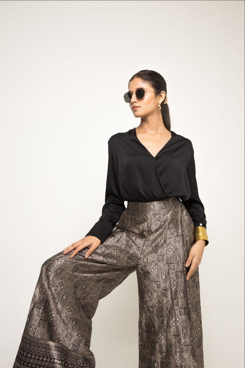 Black Jaal Weave Broacde Pant Set  - Black