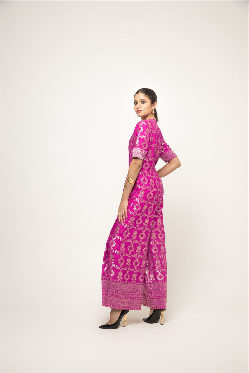 Maya- Statement Brocade Jumpsuit - Pink