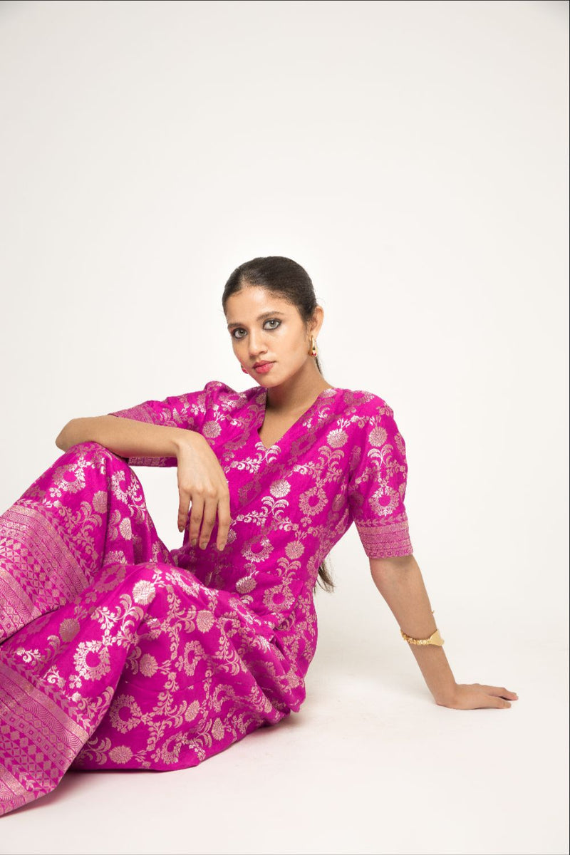 Maya- Statement Brocade Jumpsuit - Pink