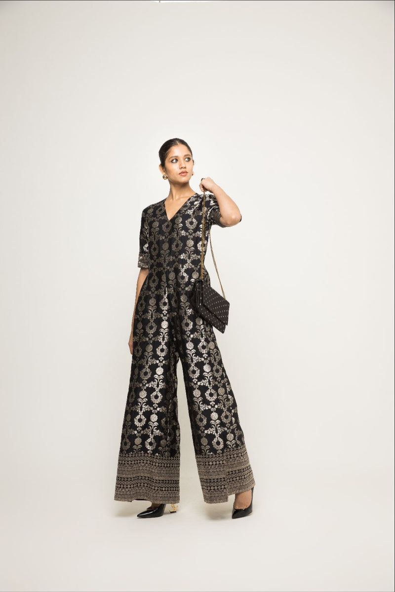 Maya- Statement Brocade Jumpsuit - Black