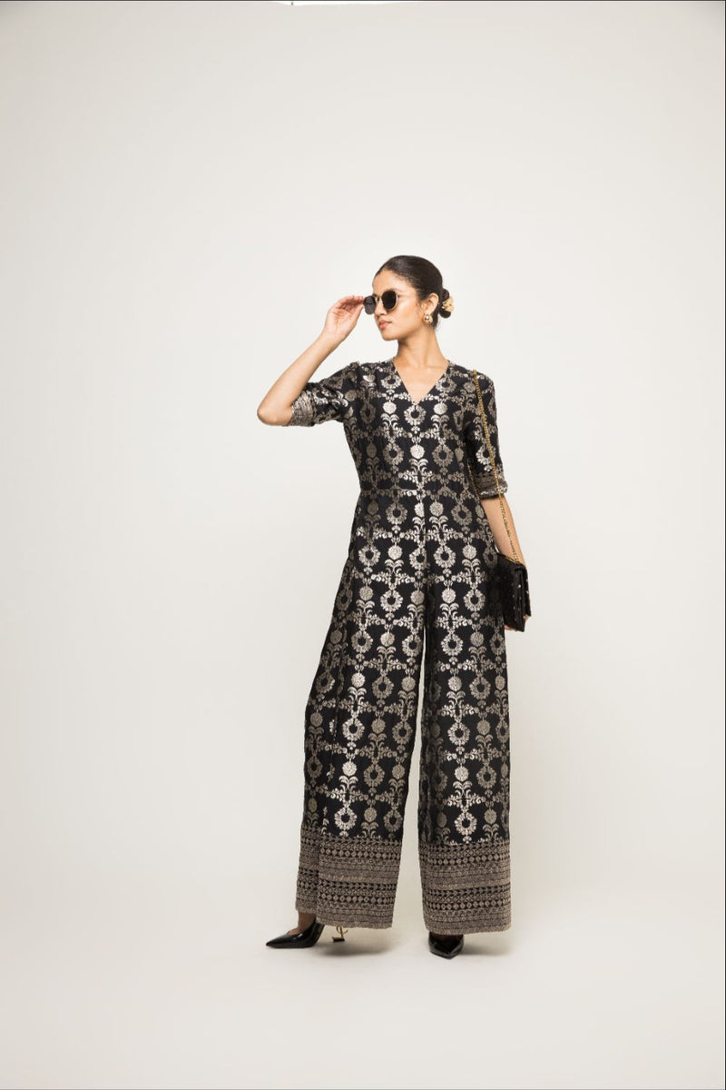 Maya- Statement Brocade Jumpsuit - Black