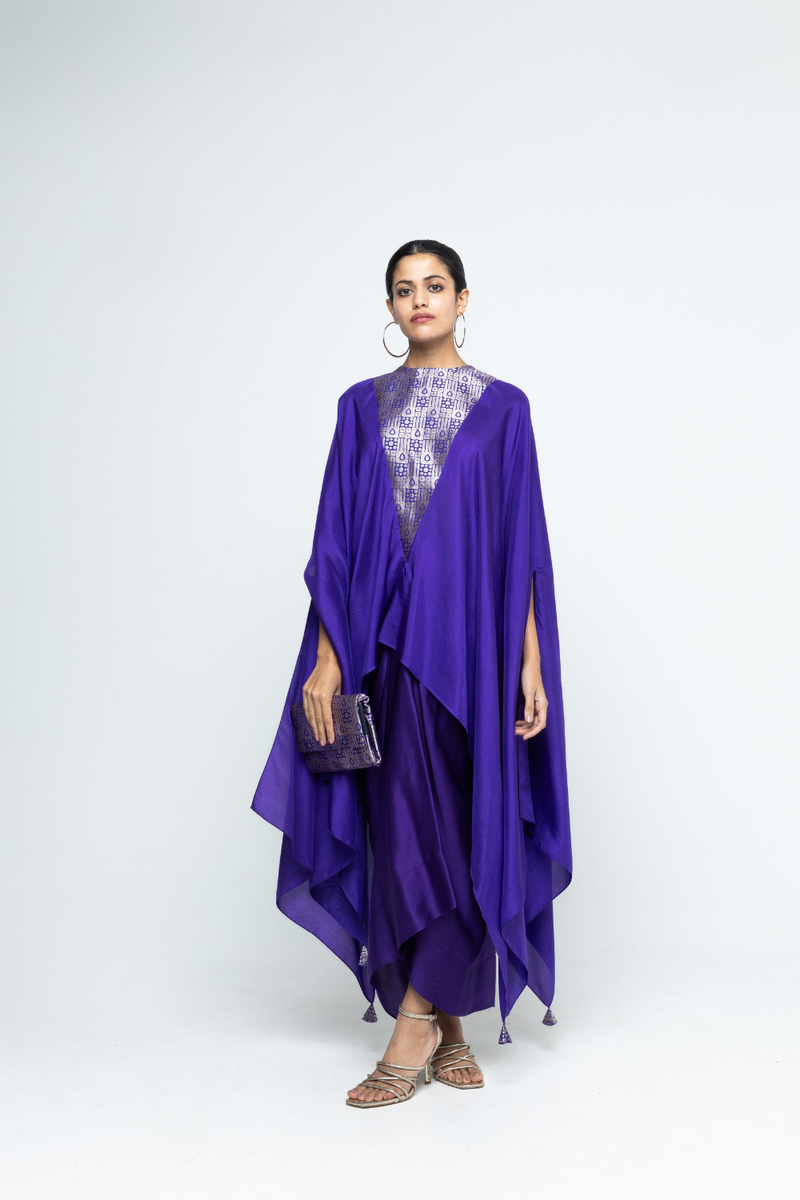 Trisha - Statement Silk Cape & Skirt set - Purple