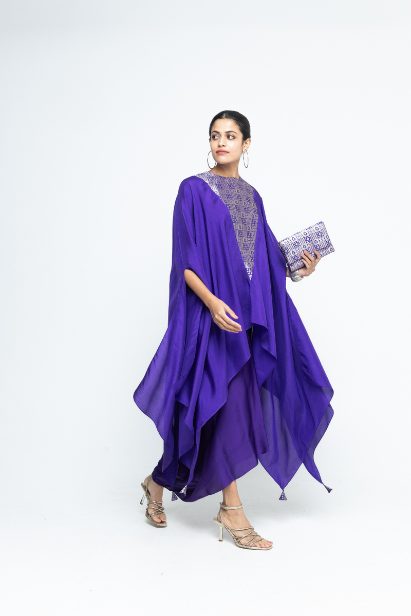 Trisha - Statement Silk Cape & Skirt set - Purple