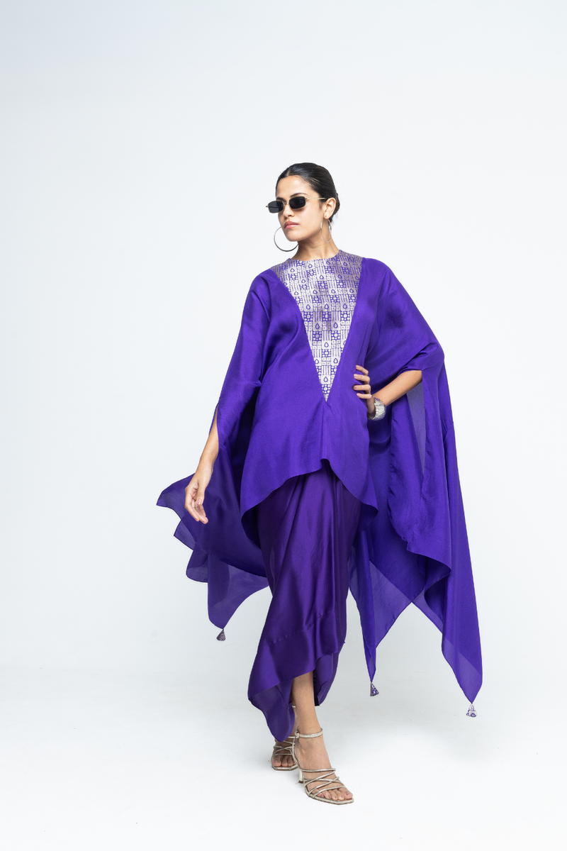 Trisha - Statement Silk Cape & Skirt set - Purple