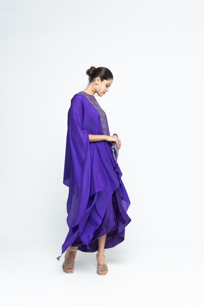 Trisha - Statement Silk Cape & Skirt set - Purple