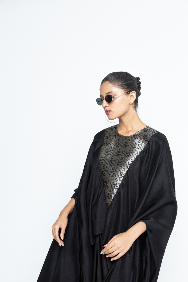 Trisha - Statement Silk Cape and Skirt set - Black