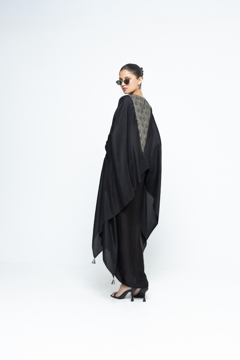 Trisha - Statement Silk Cape and Skirt set - Black