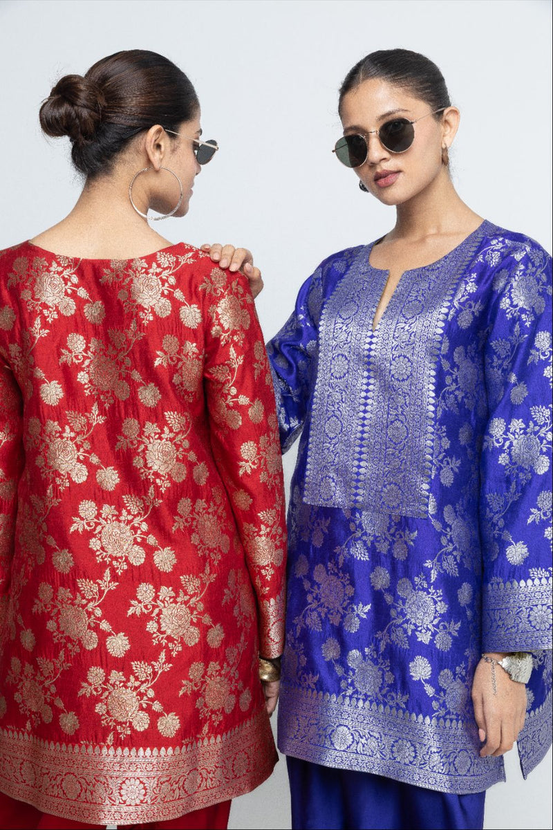Gul - Floral Brocade kurta with Dhoti - Blue