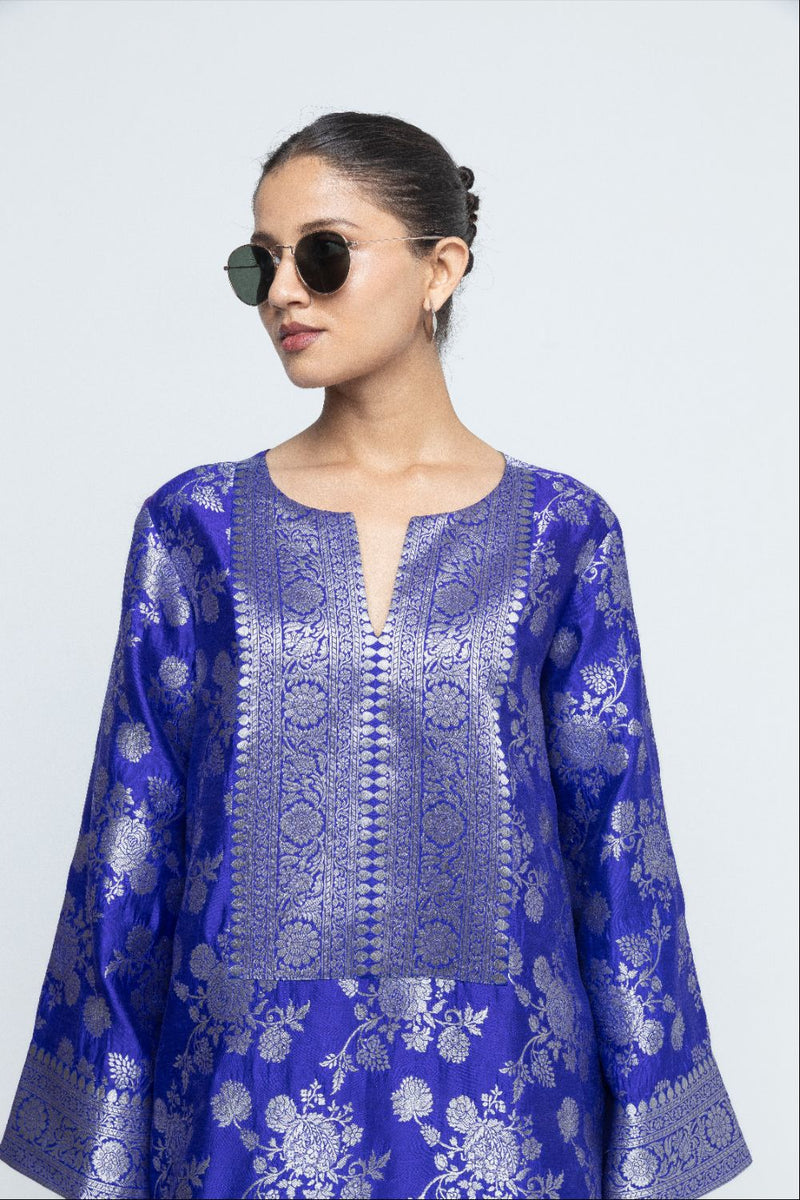 Gul - Floral Brocade kurta with Dhoti - Blue