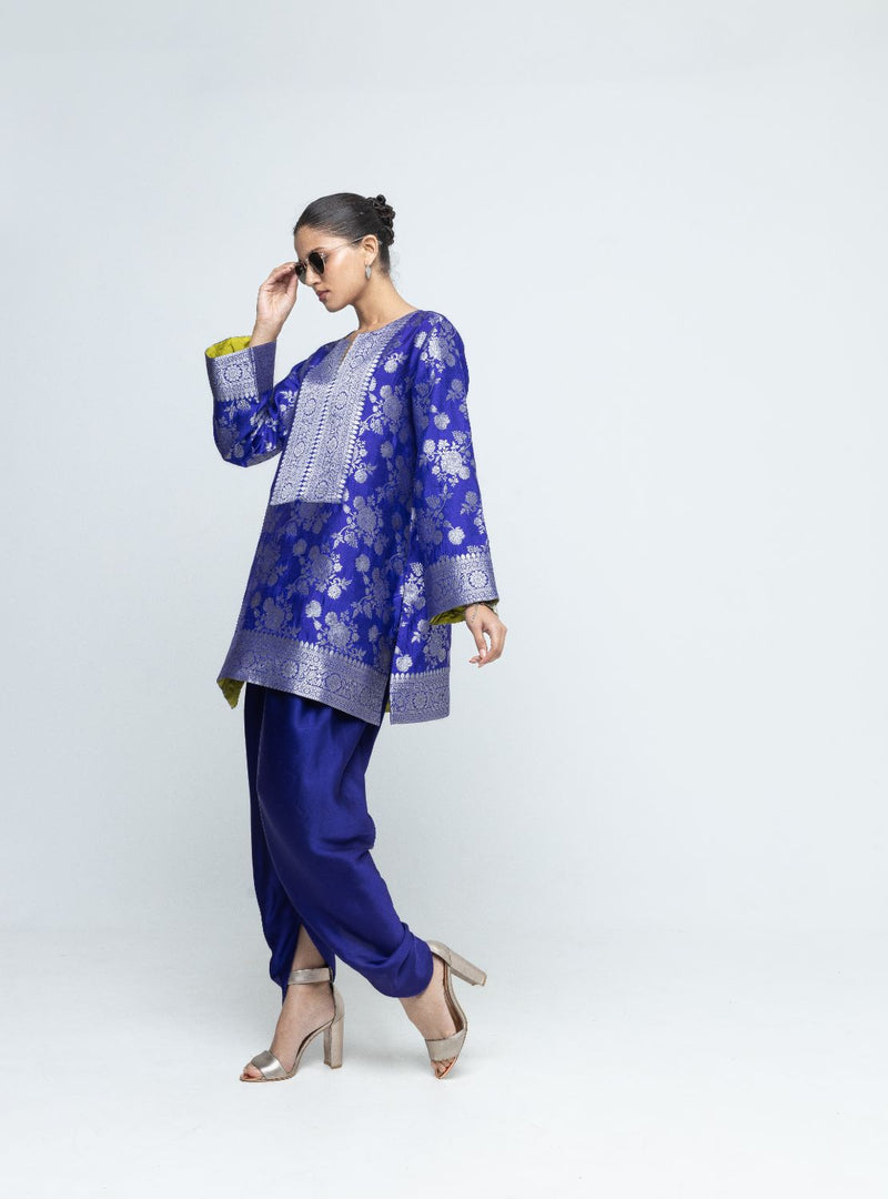 Gul - Floral Brocade kurta with Dhoti - Blue