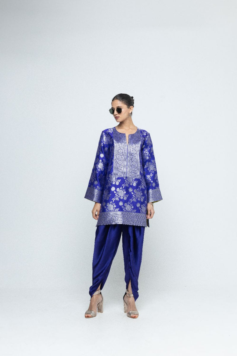 Gul - Floral Brocade kurta with Dhoti - Blue