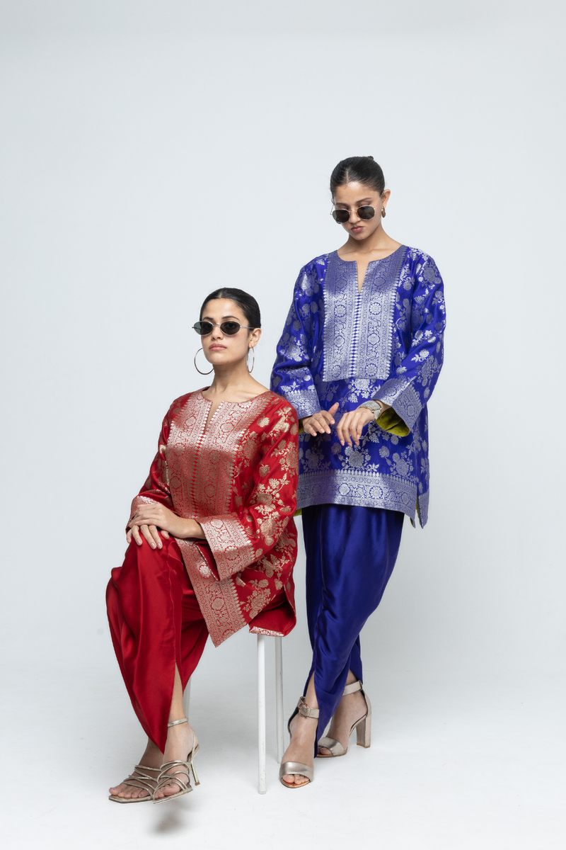 Gul - Floral Brocade kurta with Dhoti - Red