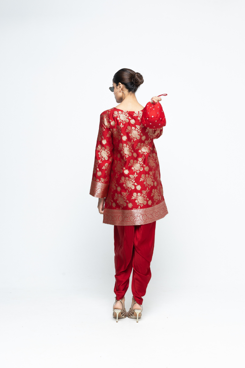 Gul - Floral Brocade kurta with Dhoti - Red