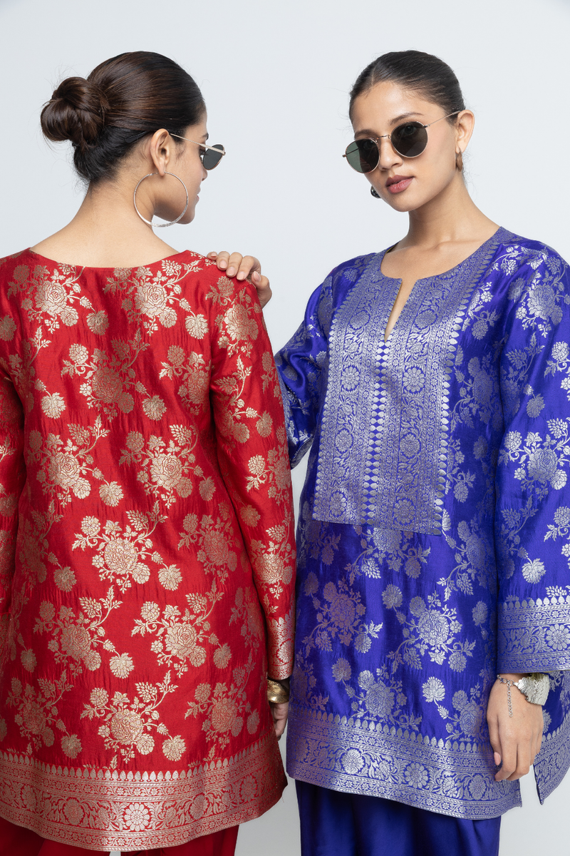 Gul - Floral Brocade kurta with Dhoti - Red