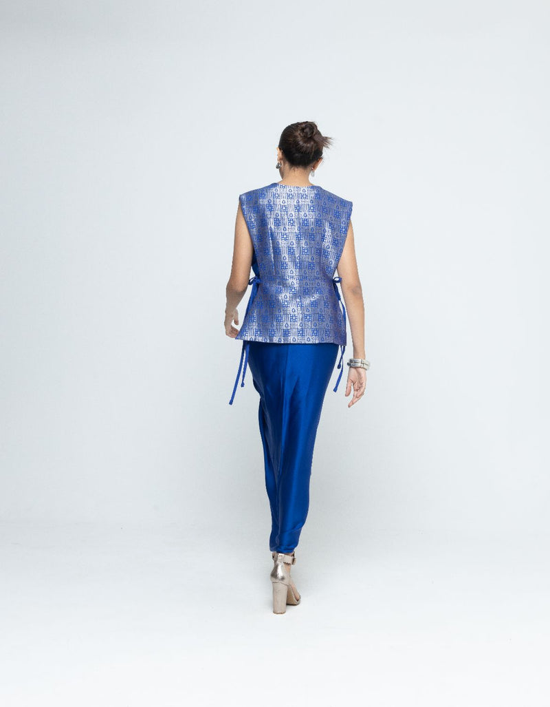 Alia - Brocade Gilet paired with Assymetrical Dress - Blue