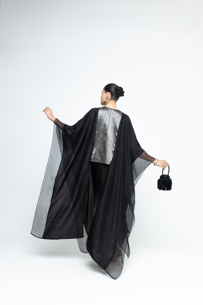 Onaya - Silk Cape and Ombre Dress set - Black
