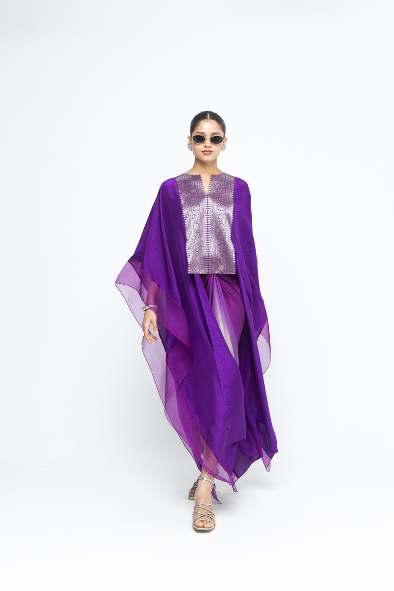 Onaya - Silk Cape and Ombre Dress set - Purple