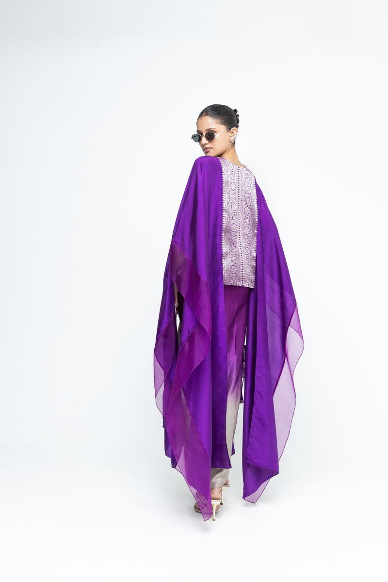 Onaya - Silk Cape and Ombre Dress set - Purple