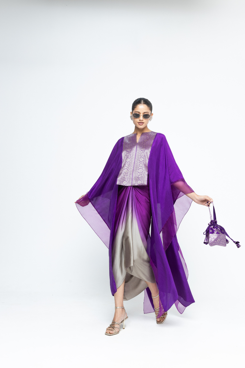 Onaya - Silk Cape and Ombre Dress set - Purple