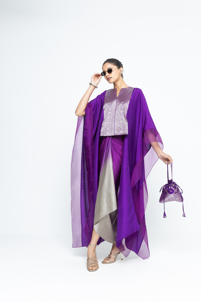 Onaya - Silk Cape and Ombre Dress set - Purple
