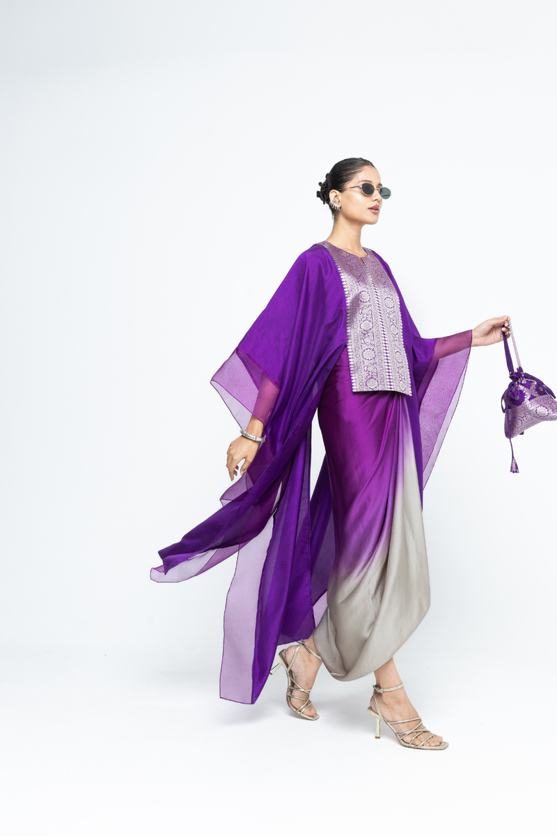 Onaya - Silk Cape and Ombre Dress set - Purple