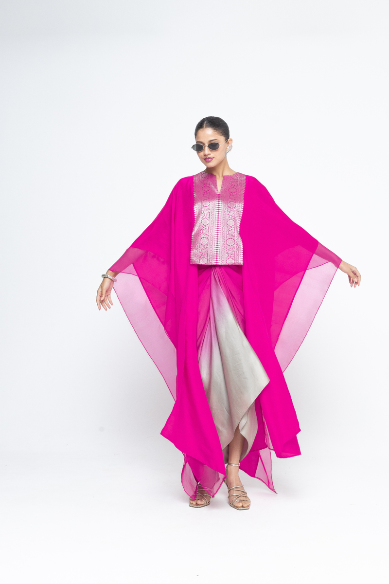 Onaya - Silk Cape and Ombre Dress set - Pink