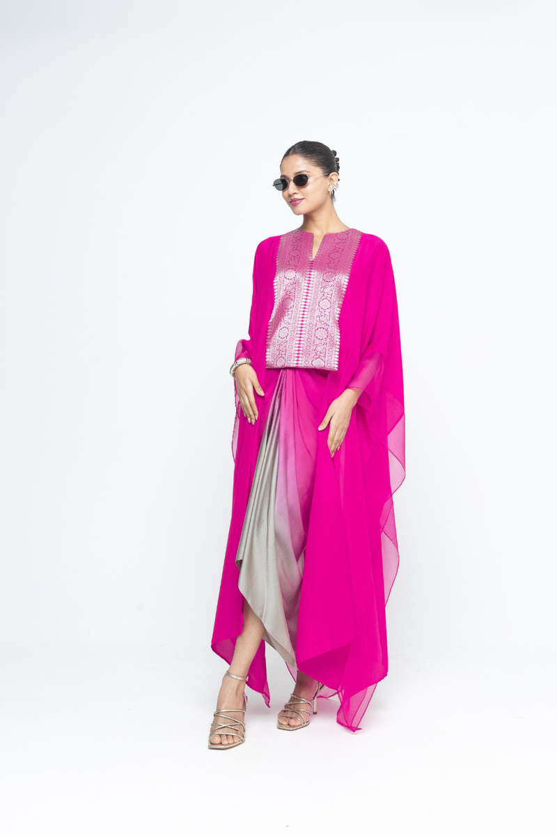 Onaya - Silk Cape and Ombre Dress set - Pink