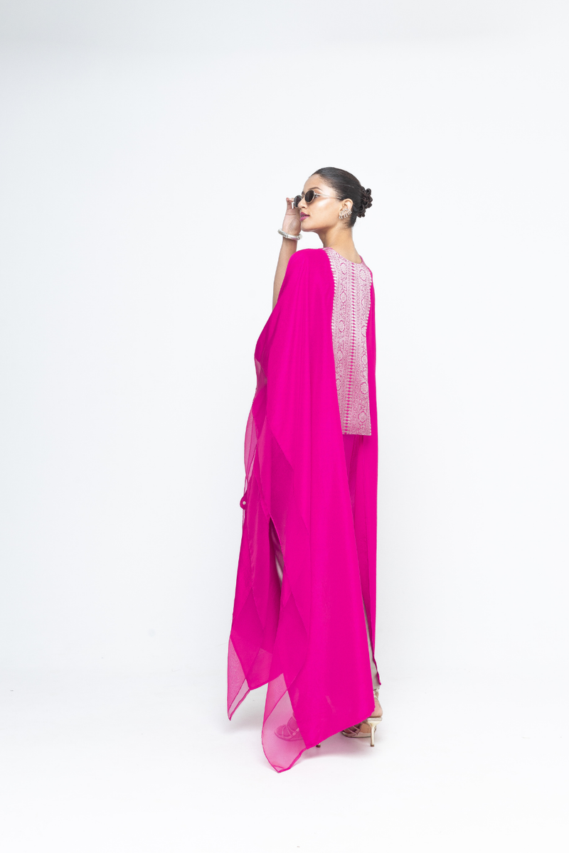 Onaya - Silk Cape and Ombre Dress set - Pink