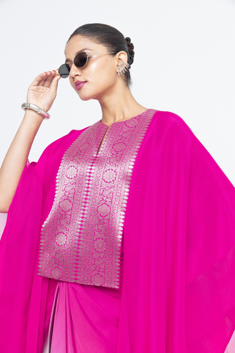 Onaya - Silk Cape and Ombre Dress set - Pink