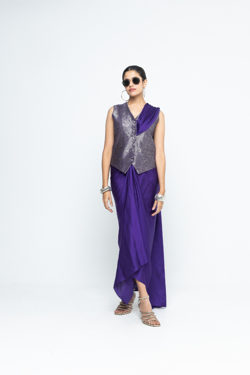 Kiara - Statement Waistcoat saree - Purple