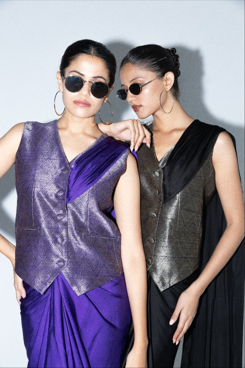 Kiara - Statement Waistcoat saree - Purple