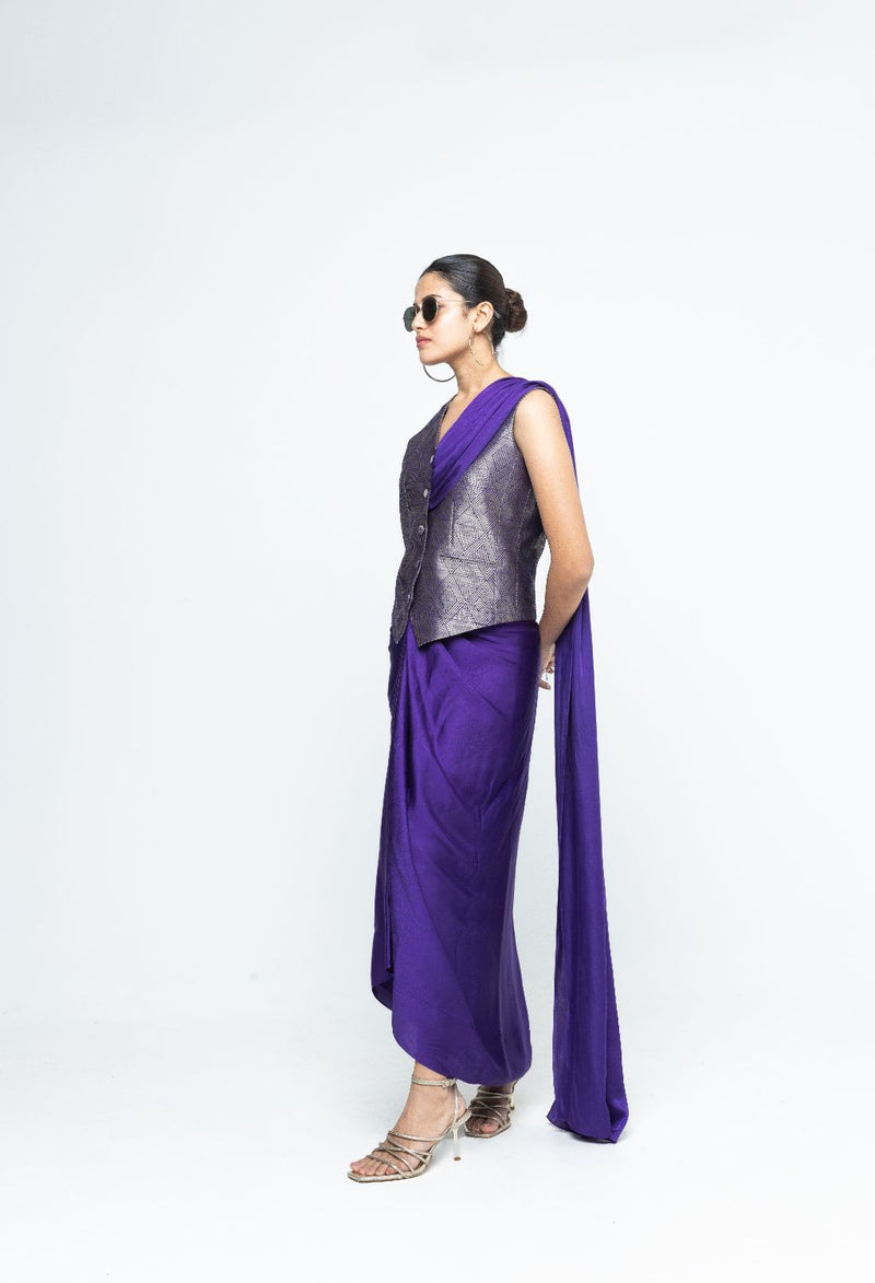 Kiara - Statement Waistcoat saree - Purple