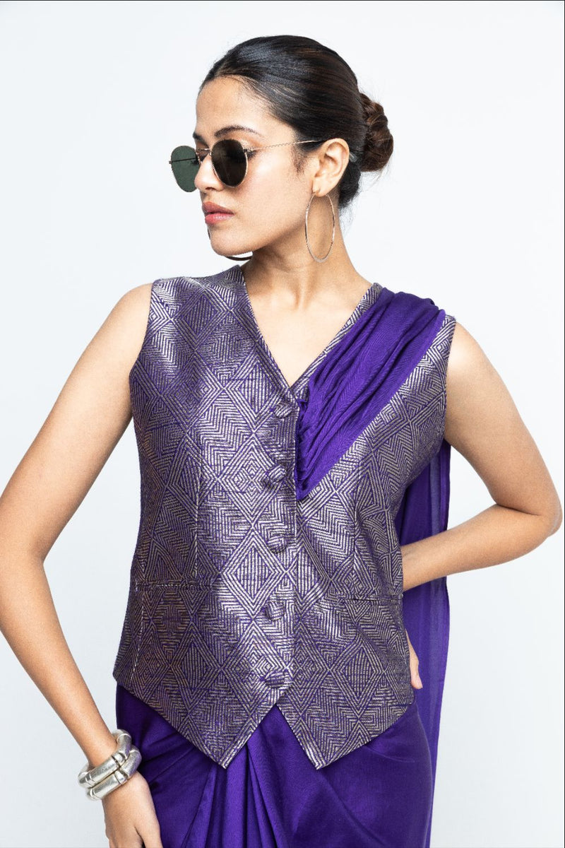 Kiara - Statement Waistcoat saree - Purple