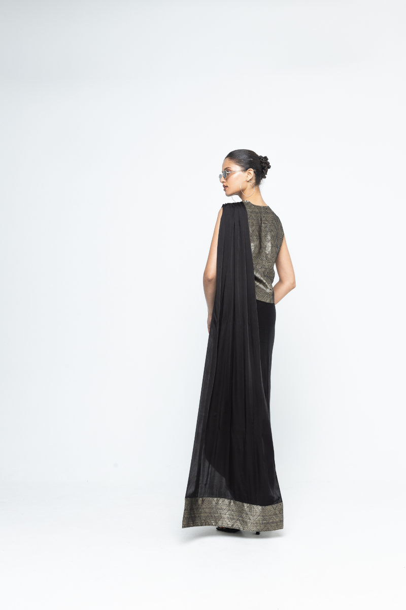 Kiara - Statement Waistcoat saree - Black