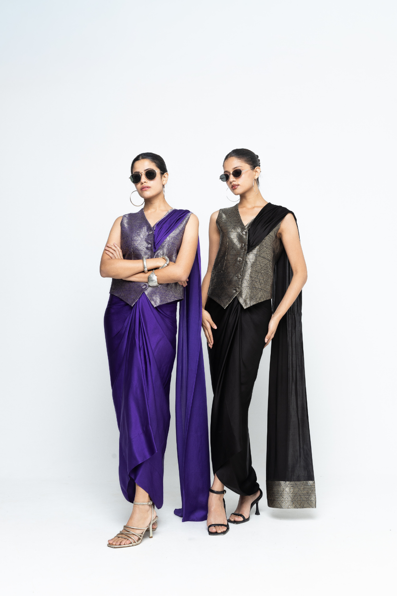 Kiara - Statement Waistcoat saree - Black