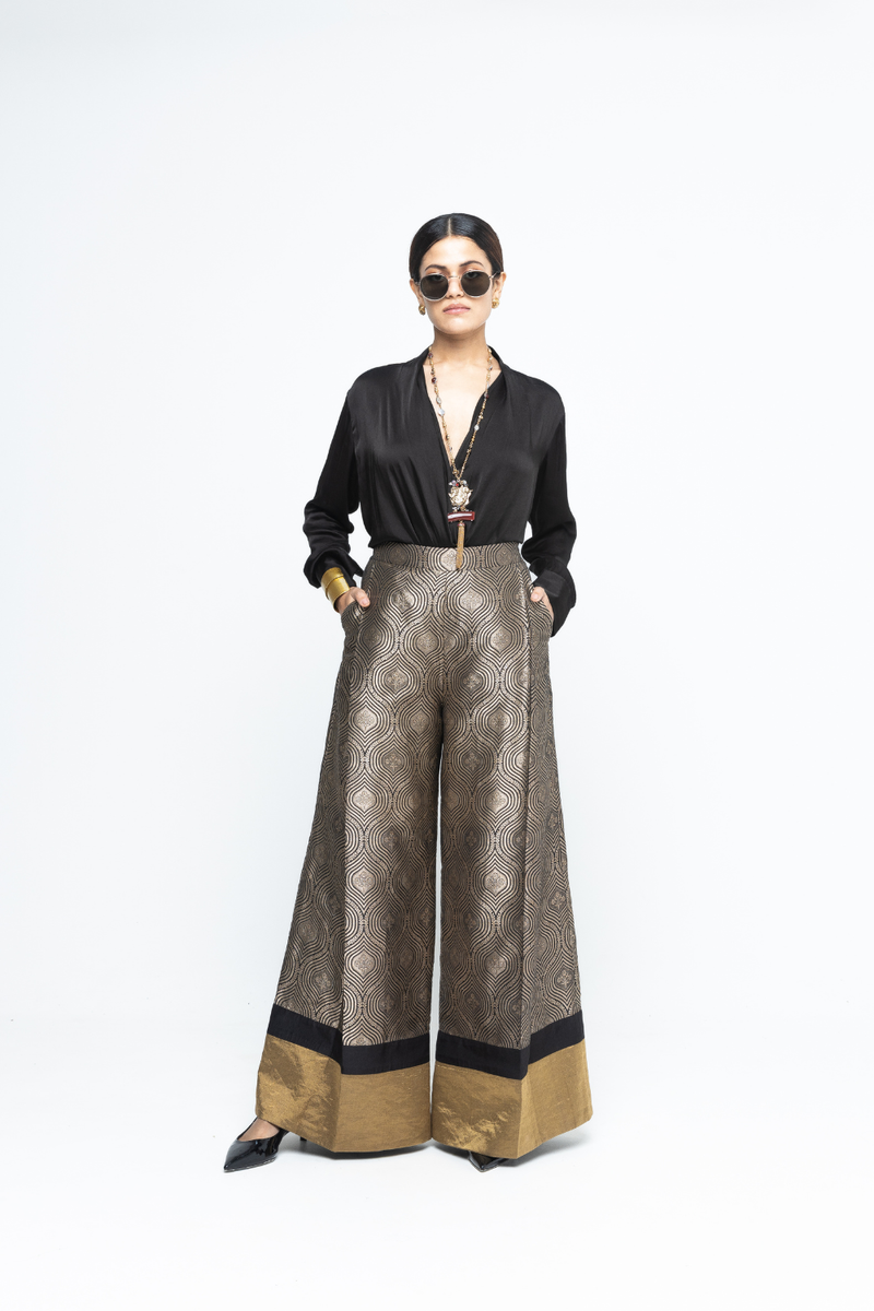 Statement Metallic Brocade Pant Set - Black