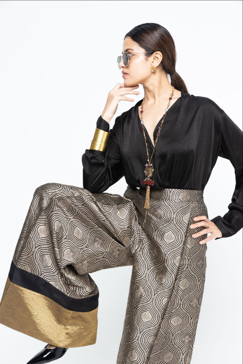 Statement Metallic Brocade Pant Set - Black