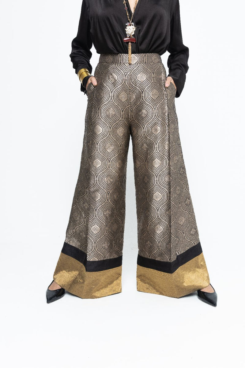 Statement Metallic Brocade Pant Set - Black