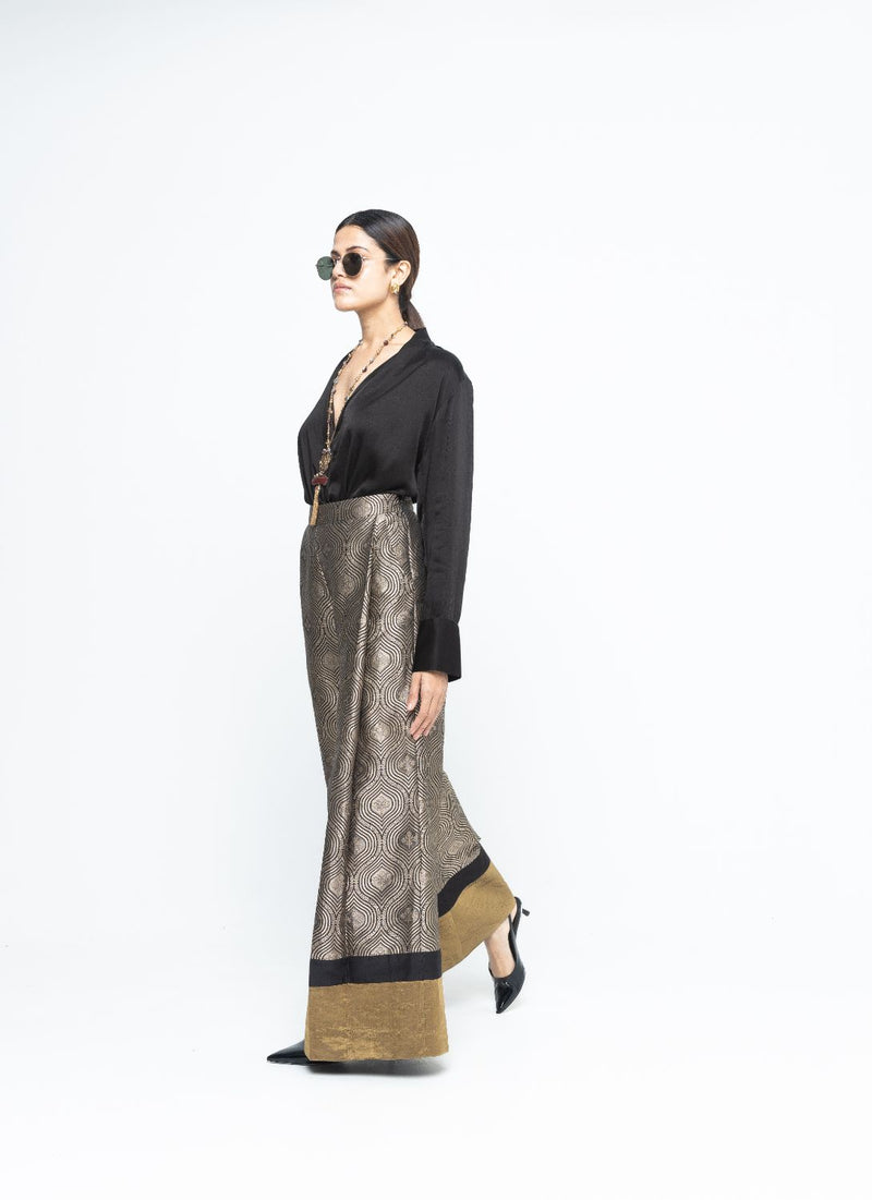 Statement Metallic Brocade Pant Set - Black