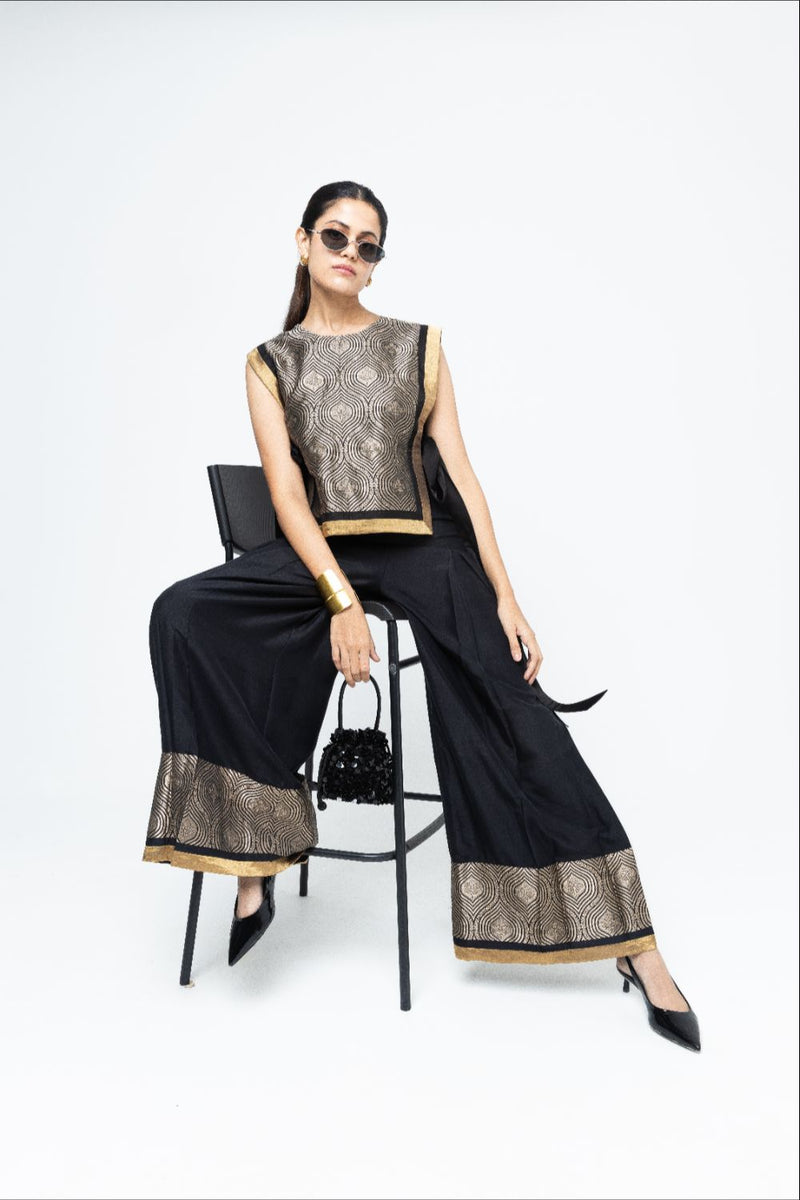Miri - Brocade Bib with Pant Set - Black