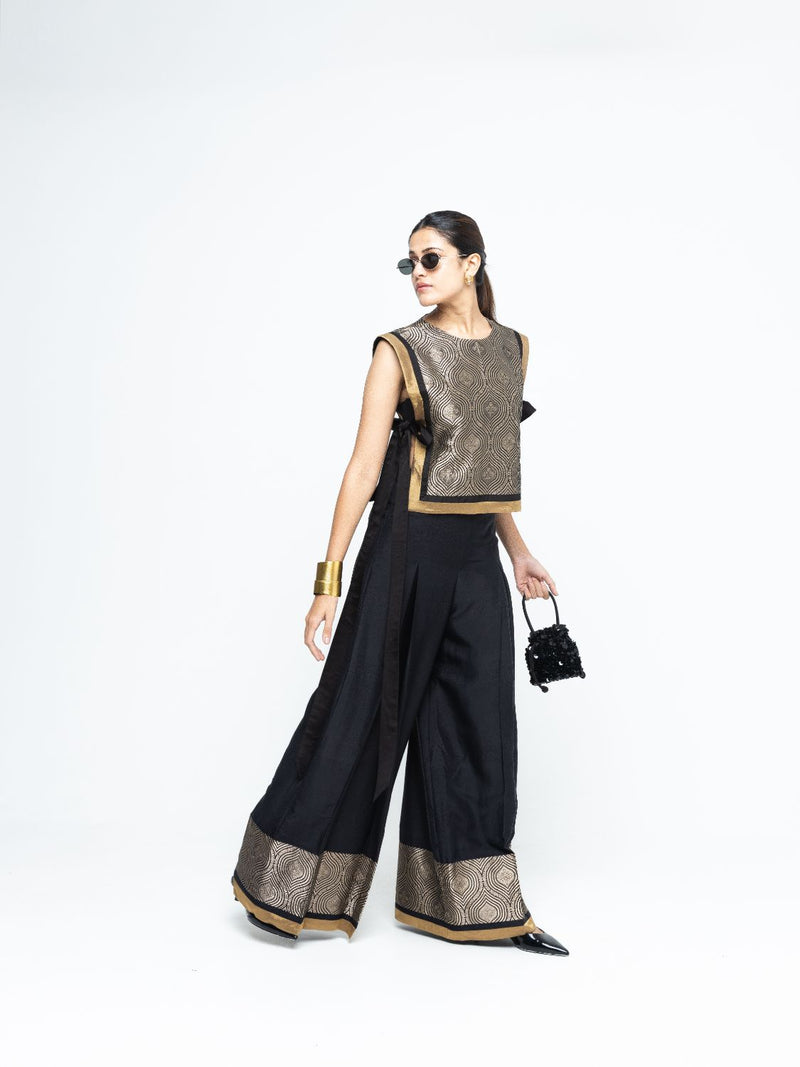 Miri - Brocade Bib with Pant Set - Black