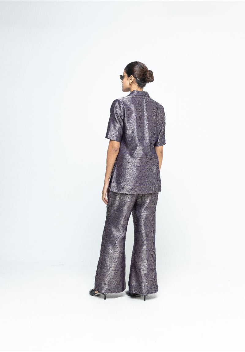 Metallic Purple Wrap Blazer Set - Purple