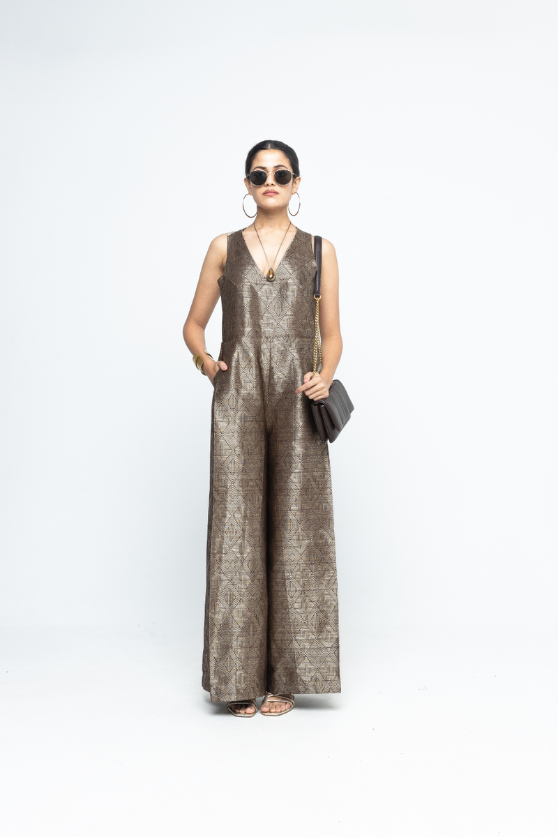 Sera - Brown Metallic Jumpsuit - Gold Brown